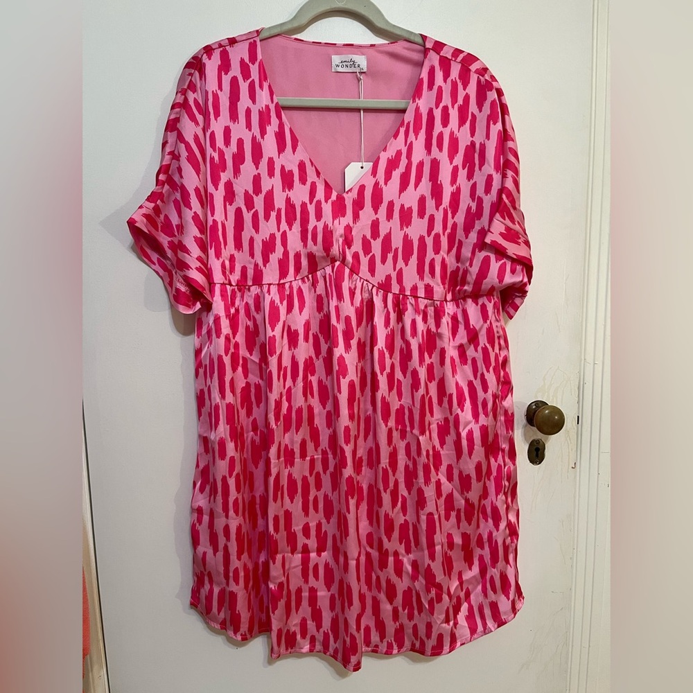 NWT Emily Wonder Hot Pink Spotted Babydoll Dress Size L